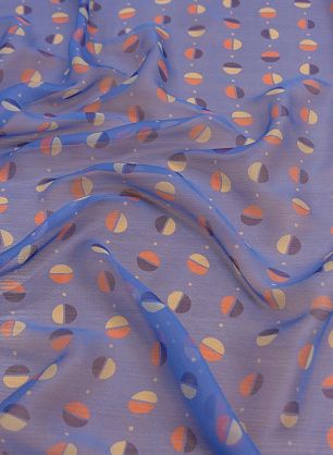 Шифон крэш (н) красно-сине-белый стилизованный горох на голубом - в интернет-магазине тканей Тессутидея арт. 10-2404