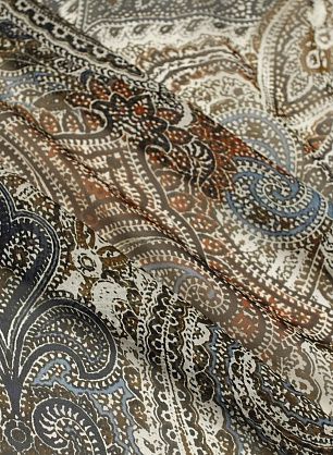 Шифон (н) сине-бело-коричневые пейсли - в интернет-магазине тканей Тессутидея арт. 10-4475