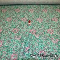Лен пейсли (н) зелено-розовый орнамент - итальянские ткани Тессутидея арт. 16-0255