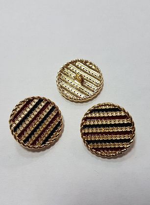 Пуговица металл золото на ножке d-24мм сине-красная полоска - итальянские ткани Тессутидея.