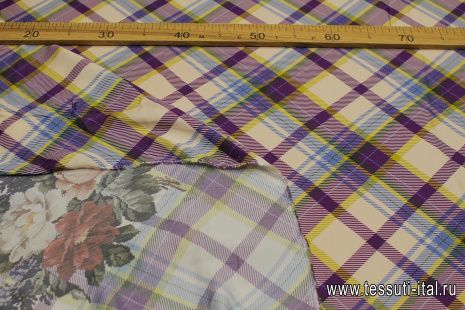 Плательная вискоза (н) цветочные букеты на геометрическом принте - итальянские ткани Тессутидея арт. 04-1581