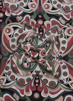 Крепдешин купон (0,95м) (н) коричнево-зеленая абстракция - в интернет-магазине тканей Тессутидея арт. 10-3974