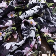 Шифон (н) цветочный орнамент на черном VDP - итальянские ткани Тессутидея арт. 02-8229