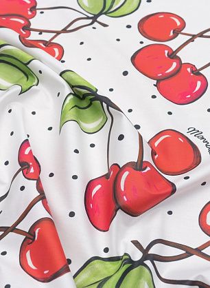 Хлопок (н) крупные вишни и горох на белом - в интернет-магазине тканей Тессутидея арт. 01-6918
