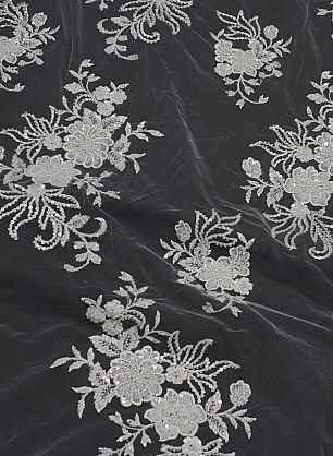 Кружевное полотно расшитое жемчугом, стеклярусом и пайетками (о) белое - в интернет-магазине тканей Тессутидея арт. 03-6945