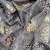 Шифон с люрексом (н) цветочный орнамент на светло-сером в стиле Valentino - итальянские ткани Тессутидея арт. 03-6106
