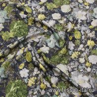 Шелк матовый (н) цветочный рисунок на темно-синем - итальянские ткани Тессутидея арт. 10-3804
