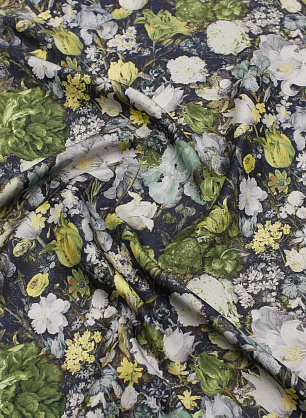 Шелк матовый (н) цветочный рисунок на темно-синем - в интернет-магазине тканей Тессутидея арт. 10-3804