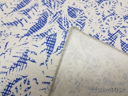 Жаккард (н) голубой орнамент на белом - итальянские ткани Тессутидея арт. 01-3423