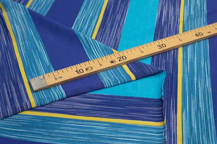 Трикотаж хлопок (н) сине-желто-голубая полоска в стиле Missoni - итальянские ткани Тессутидея арт. 12-0964