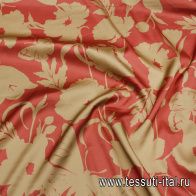 Плательная вискоза стрейч (н) бежевый цветочный рисунок и бабочки на розовом  - итальянские ткани Тессутидея арт. 04-1785