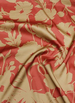 Плательная вискоза стрейч (н) бежевый цветочный рисунок и бабочки на розовом  - в интернет-магазине тканей Тессутидея арт. 04-1785