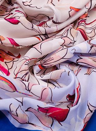 Крепдешин (н) колокольчики на сине-бело-голубом - в интернет-магазине тканей Тессутидея арт. 02-8446