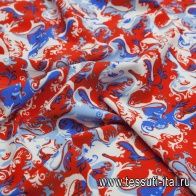 Трикотаж вискоза (н) бело-голубой орнамент на красном - итальянские ткани Тессутидея арт. 14-1516