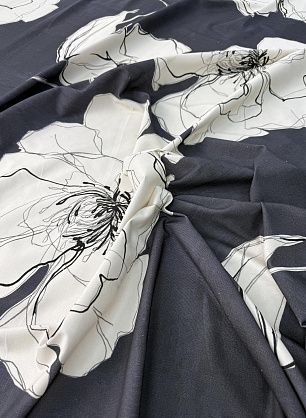 Микровельвет купон (1м) (н) крупный цветочный рисунок на серо-синем  - в интернет-магазине тканей Тессутидея арт. 01-8040