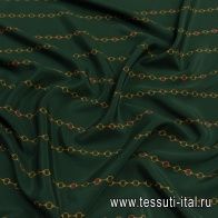 Крепдешин (н) стилизованная полоска ввиде цепей на темно-зеленом - итальянские ткани Тессутидея арт. 10-2473