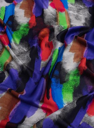 Шелк атлас стрейч (н) яркий акварельный рисунок - в интернет-магазине тканей Тессутидея арт. 10-2574