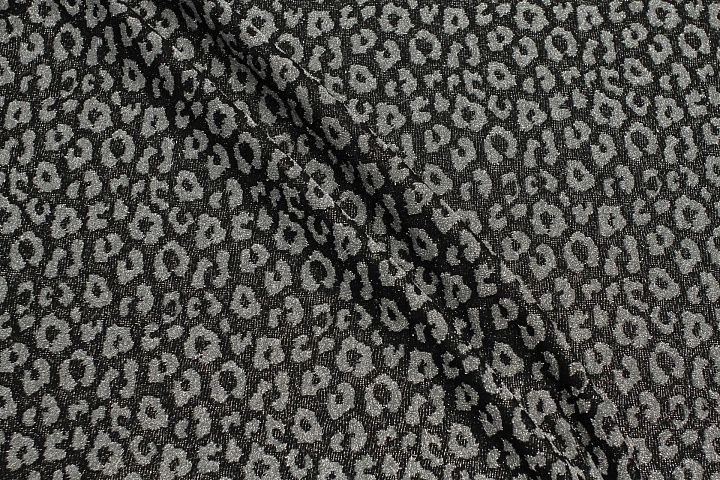 Трикотаж с люрексом (н) серый хищный принт на черном - итальянские ткани Тессутидея арт. 13-1642