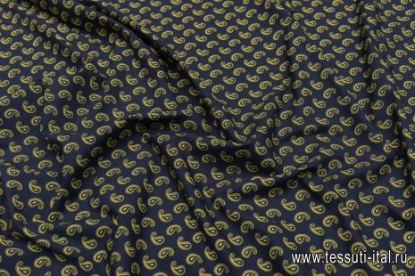 Сорочечная (н) желтые пейсли на темно-синем - итальянские ткани Тессутидея арт. 01-6921