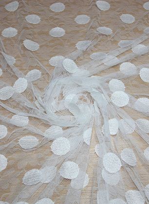 Кружевное полотно (о) крупный белый горох на кружеве ш-170см - в интернет-магазине тканей Тессутидея арт. 03-2845