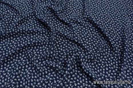 Крепдешин (н) серый рисунок на темно-синем - итальянские ткани Тессутидея арт. 10-2470