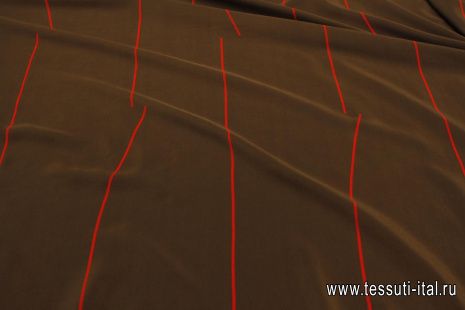 Крепдешин (н) красные стилизованные полосы на коричневом - итальянские ткани Тессутидея арт. 10-4585