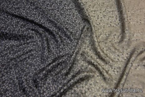 Шелк твил купон (1,55м) (н) мелкий цветочный рисунок на бежево-черном деграде в стиле Fendi - итальянские ткани Тессутидея арт. 10-2204