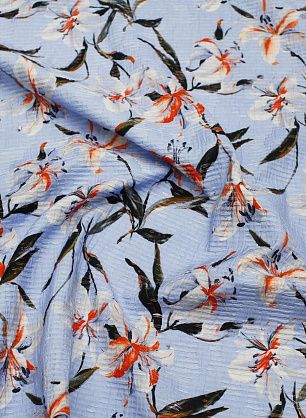 Хлопок матлассе (н) цветочный рисунок на голубом - в интернет-магазине тканей Тессутидея арт. 01-7971