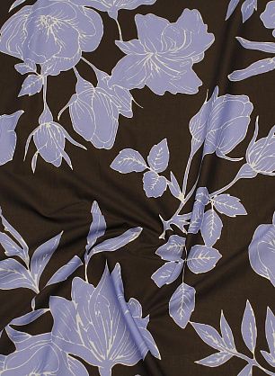 Хлопок (н) крупный голубой цветочный рисунок на темно-коричневом - в интернет-магазине тканей Тессутидея арт. 01-7942