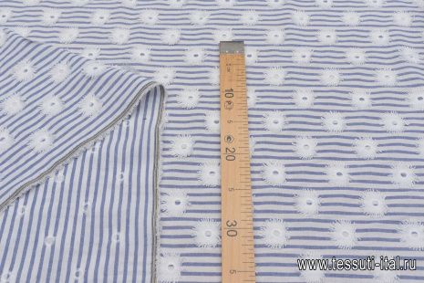 Лен филькупе (н) белая вышивка на сине-белой полоске - итальянские ткани Тессутидея арт. 16-0828