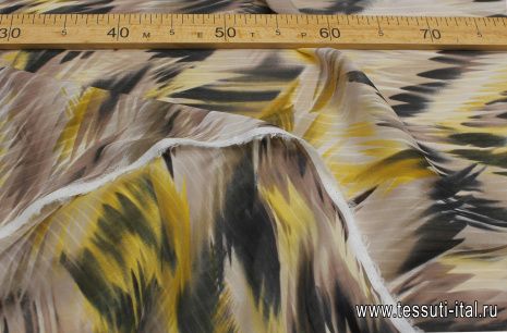 Батист (н) желто-черная абстракция на молочной полоске - итальянские ткани Тессутидея арт. 01-7268