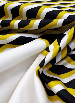 Хлопок купон (0,9м) (н) желто-черный геометрический орнамент на белом - в интернет-магазине тканей Тессутидея арт. 01-4937