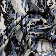 Плащевая с водоотталкивающим покрытием (о) черно-бело-голубой рисунок - итальянские ткани Тессутидея арт. 11-0477