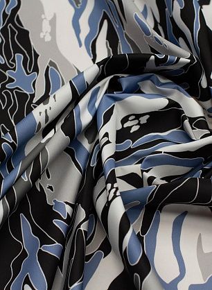 Плащевая с водоотталкивающим покрытием (о) черно-бело-голубой рисунок - в интернет-магазине тканей Тессутидея арт. 11-0477