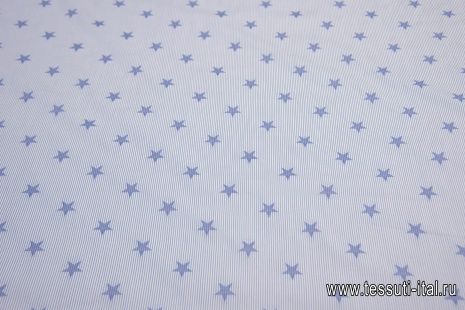 Сорочечная (н) звезды на бело-голубой полоске  - итальянские ткани Тессутидея арт. 01-6145
