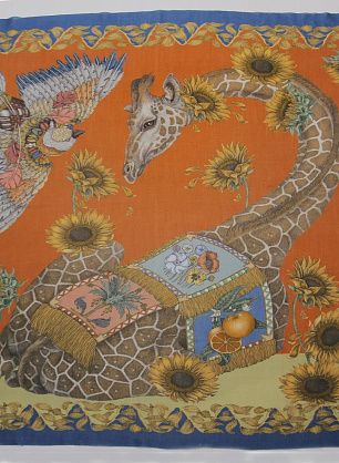 Шелк с хлопком купон-платок 135*135см жираф - в интернет-магазине тканей Тессутидея арт. F-6227