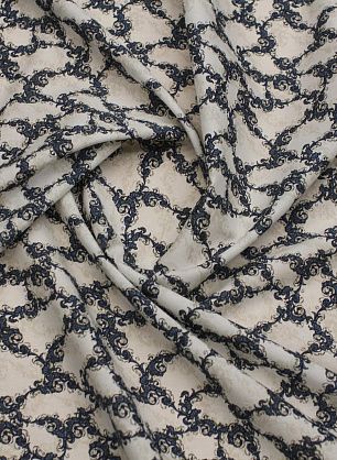 Хлопок (н) сине-бежевый растительный орнамент на белом - в интернет-магазине тканей Тессутидея арт. 01-7715
