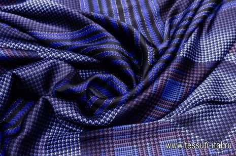 Шелк атлас купон (1,45м) (н) сине-фиолетовый геометрический орнамент - итальянские ткани Тессутидея арт. 02-8657