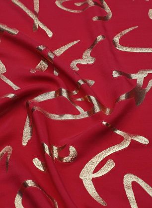 Шелк атлас с люрексом (н) золотой орнамент на брусничном - в интернет-магазине тканей Тессутидея арт. 10-3783