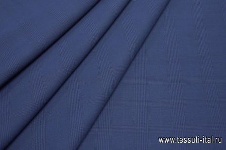 Хлопок стрейч костюмный дабл (н) сине-черная клетка/синий - итальянские ткани Тессутидея арт. 01-6541
