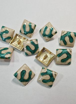 Пуговица квадратная металл золото на ножке d-16мм бежево-бирюзовая - в интернет-магазине тканей Тессутидея арт. F-5811