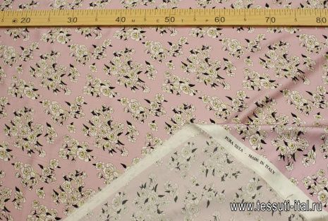 Шелк атлас стрейч (н) цветочный рисунок на розовом - итальянские ткани Тессутидея арт. 10-3696