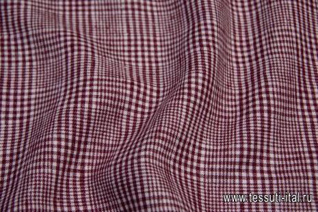Лен (н) бело-бордовая стилизованная клетка - итальянские ткани Тессутидея арт. 16-0625