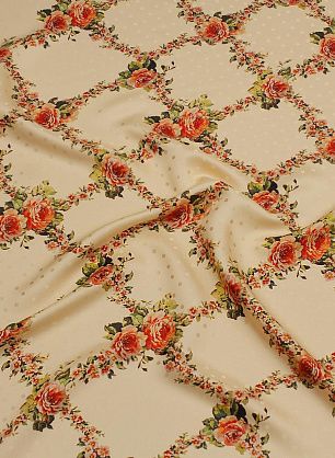 Шелк дама (н) розы и горох на бежевом - в интернет-магазине тканей Тессутидея арт. 10-3399