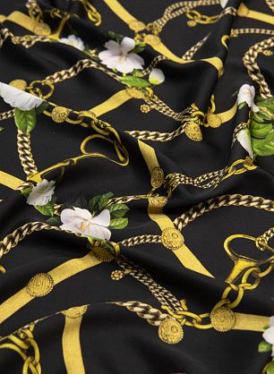 Плательная (н) цветы и цепи на черном - в интернет-магазине тканей Тессутидея арт. 03-6199