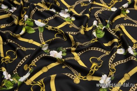 Плательная (н) цветы и цепи на черном - итальянские ткани Тессутидея арт. 03-6199