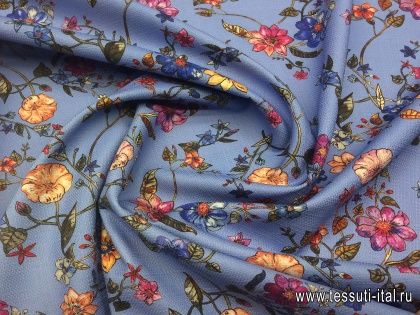 Плательная стрейч (н) цветочный орнамент на голубом - итальянские ткани Тессутидея арт. 01-4098