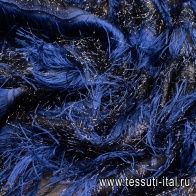 Органза с люрексом филькупе (н) сине-черная с бахромой - итальянские ткани Тессутидея арт. 03-6039
