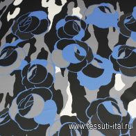 Органза купон (1,6м) (н) серо-бело-голубой абстрактный рисунок на черном - итальянские ткани Тессутидея арт. 10-3609