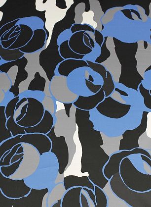 Органза купон (1,6м) (н) серо-бело-голубой абстрактный рисунок на черном - в интернет-магазине тканей Тессутидея арт. 10-3609